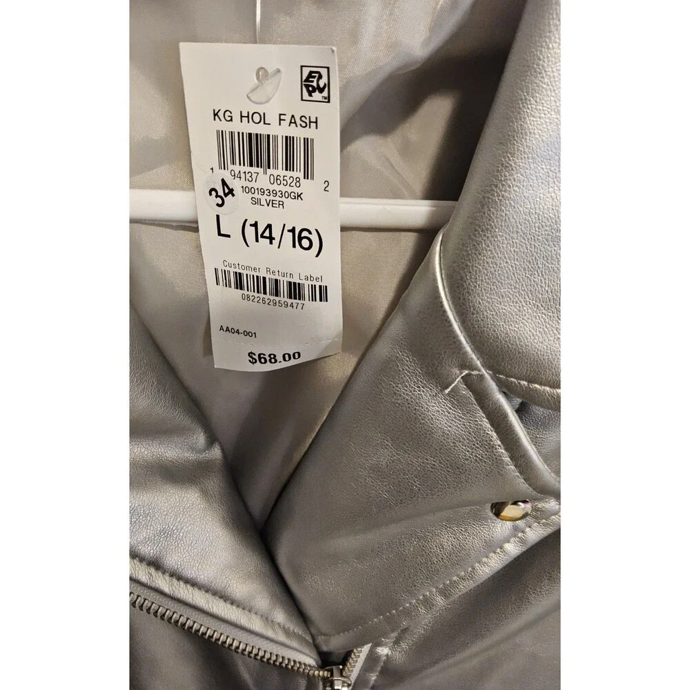 Epic Threads Girls Size 14/16 Faux Leather Silver Metallic Moto Jacket NWT